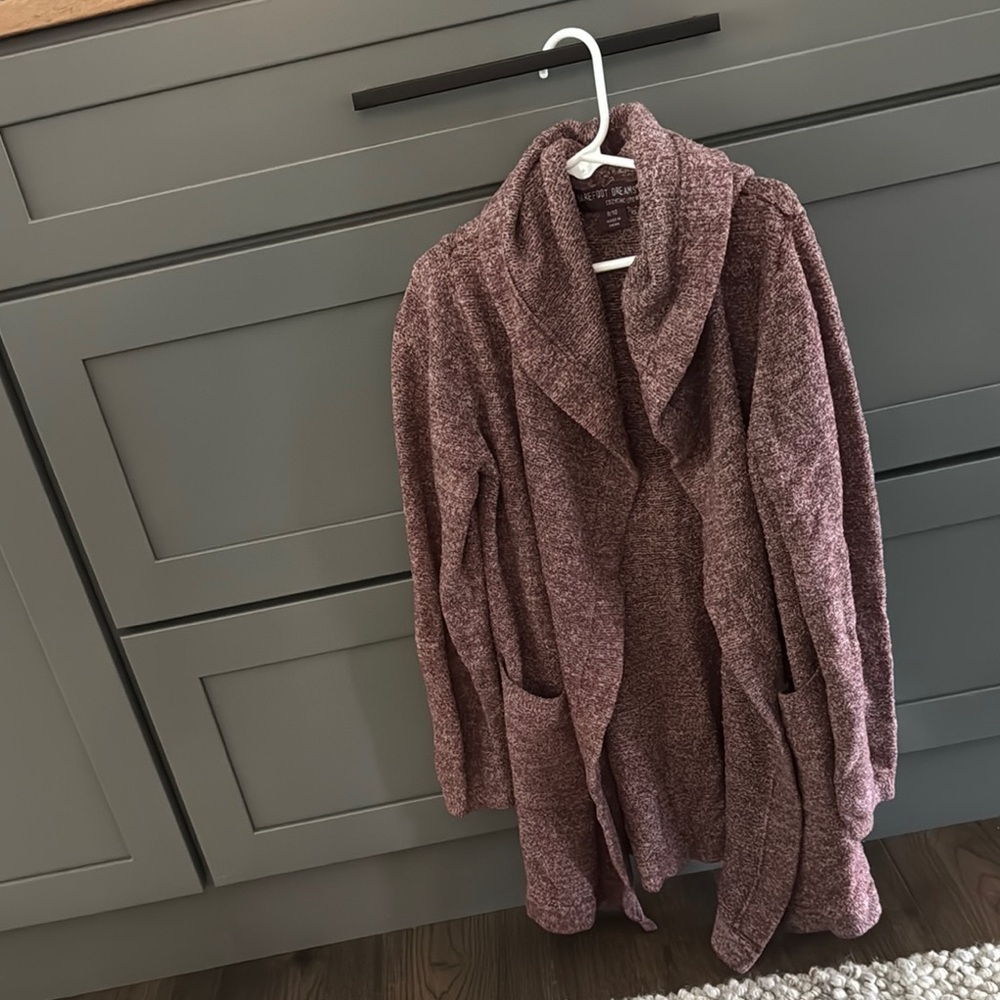 Cozy Open-Front Kid’s Sweater Cardigan - Plum